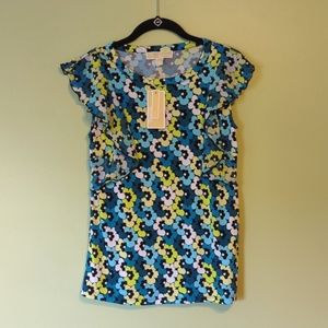 NWT Michael Kors 60s Floral Ruffle-Sleeve Women's Blouse